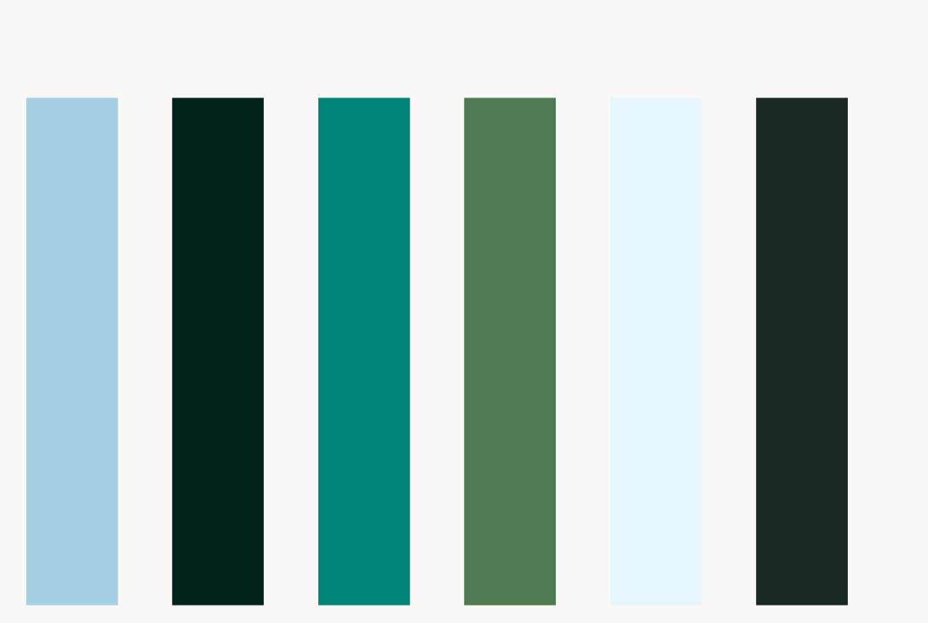 Six vertical color bars in shades of blue, green, and teal on a white background.