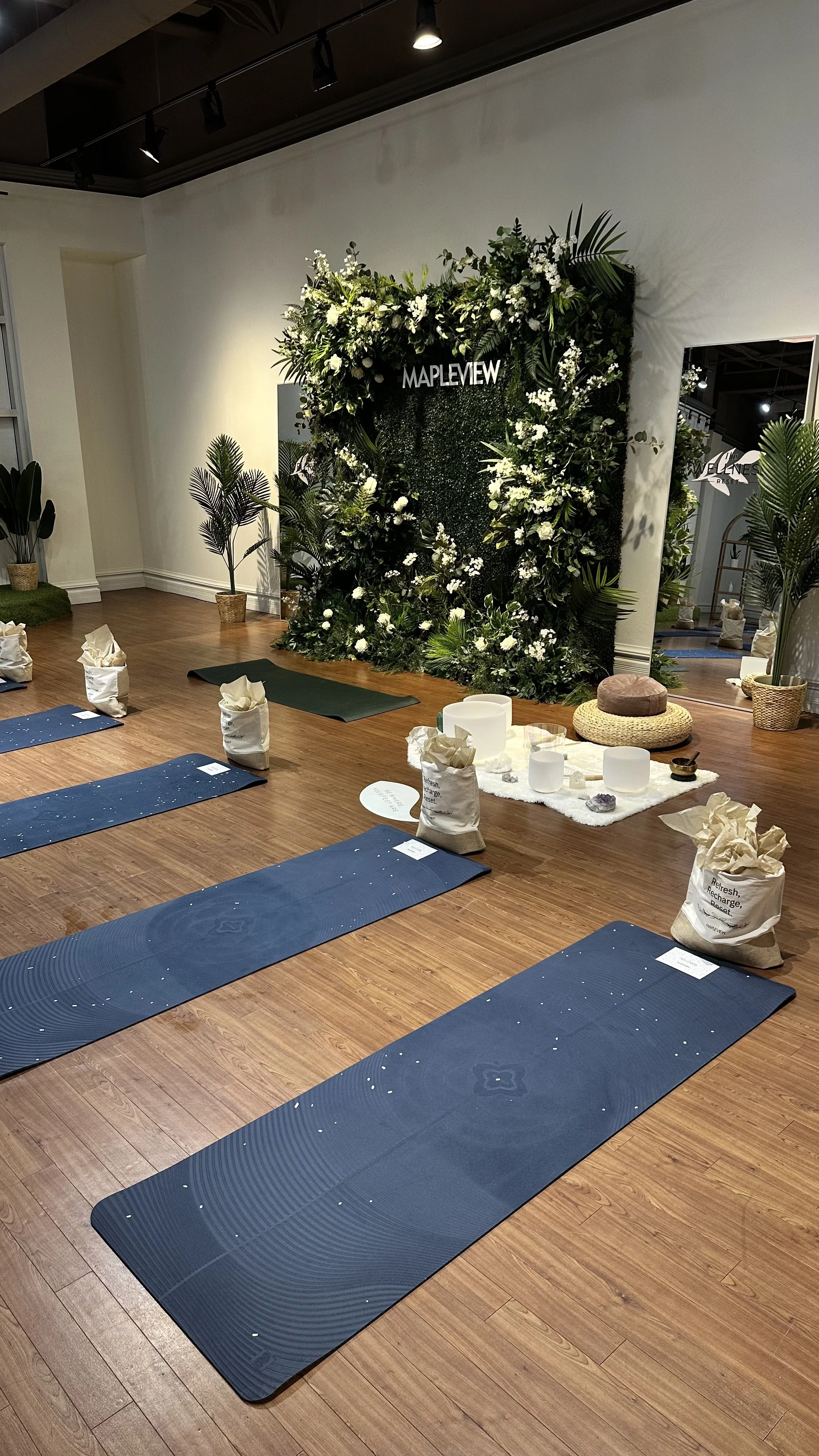 yoga class and sound bath with Baye for Mapleview Mall wellness day, Burlington, ontario