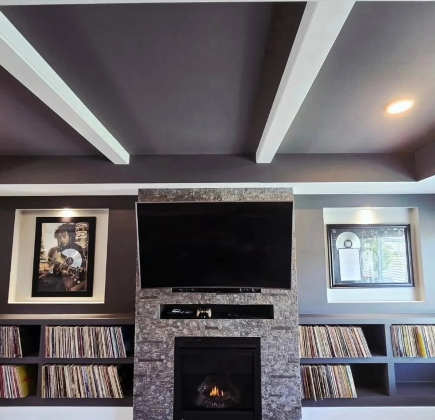 Modern living room fireplace remodel Central Vancouver Island