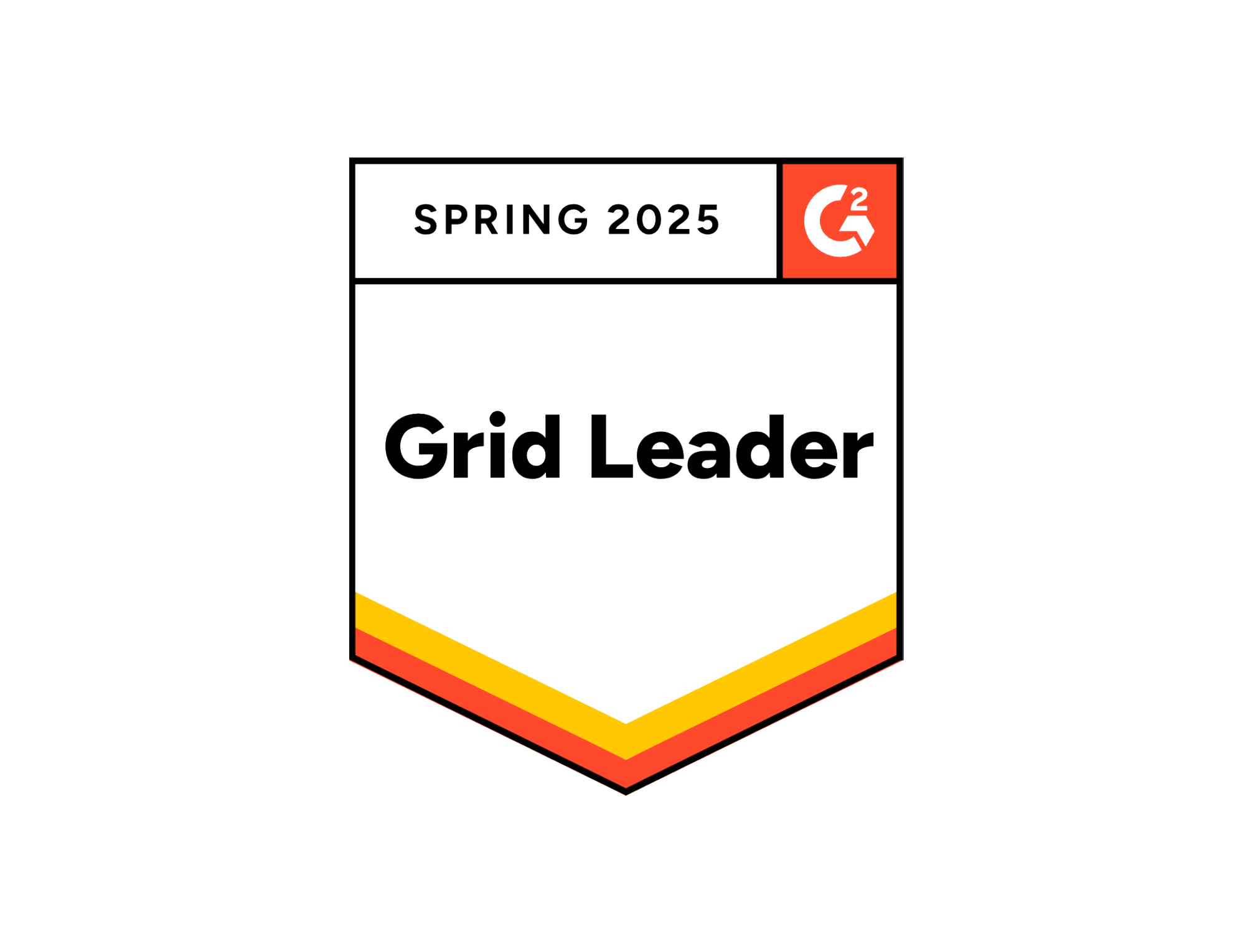 Graphic for Spring 2025 G2 Grid Leader with black background, red and yellow accents, and text indicating quarter and role.