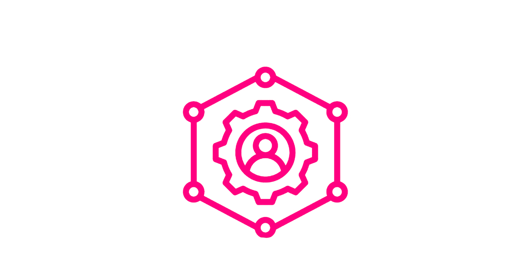 Icon representing cybersecurity or network security featuring a padlock and gear inside a hexagon with connected nodes.