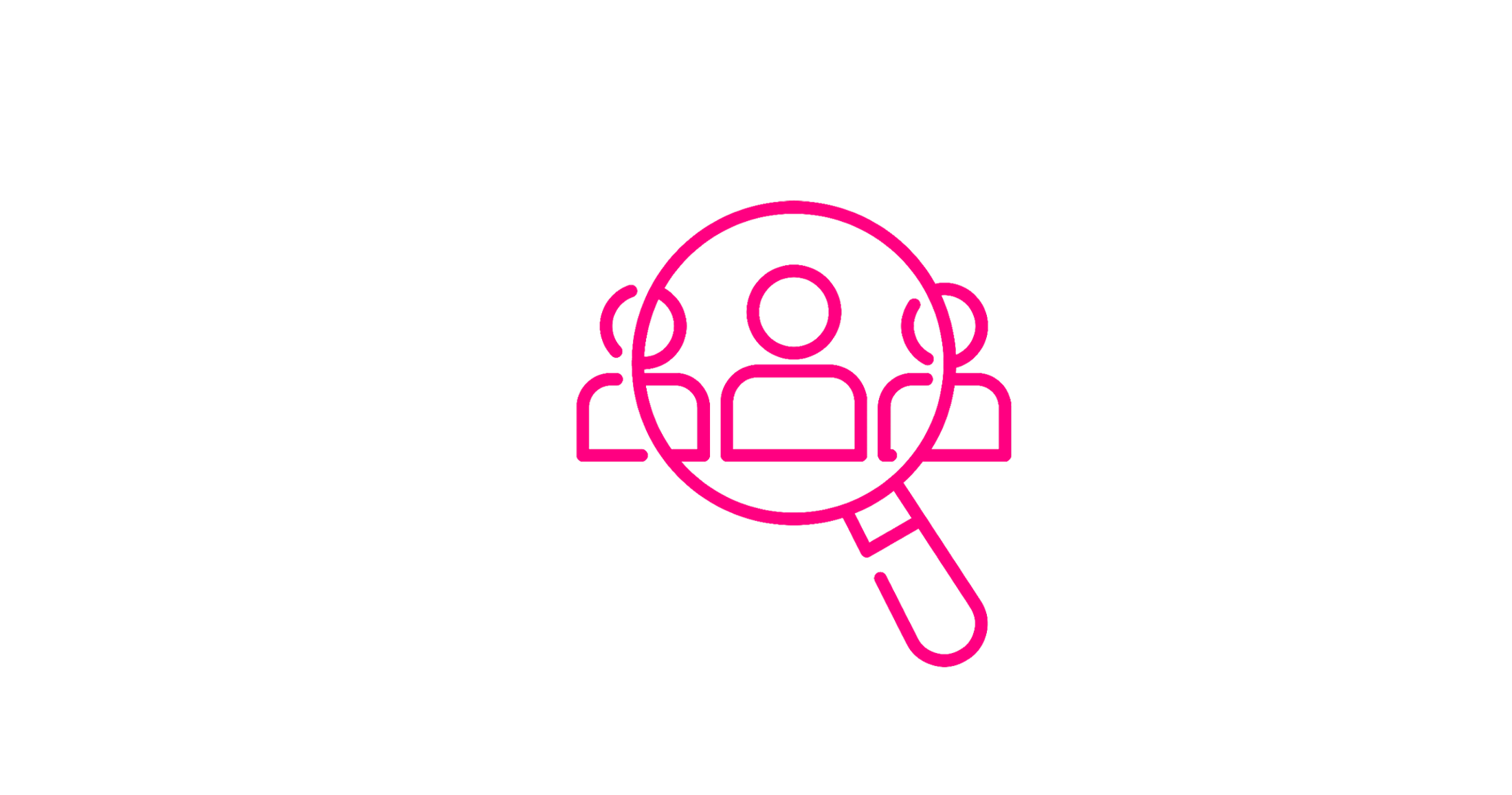 Graphic depicting a search icon with a magnifying glass over three people icons, representing human resource or talent search.