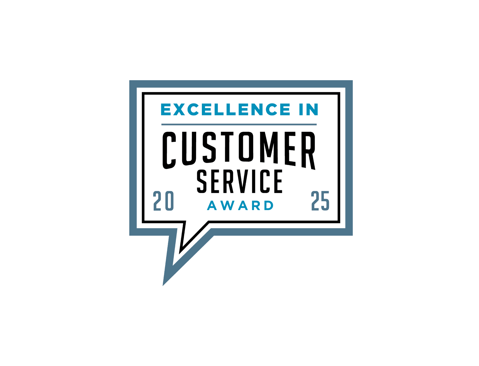 Badge or certificate with the text "Excellence in Customer Service Award 2025"