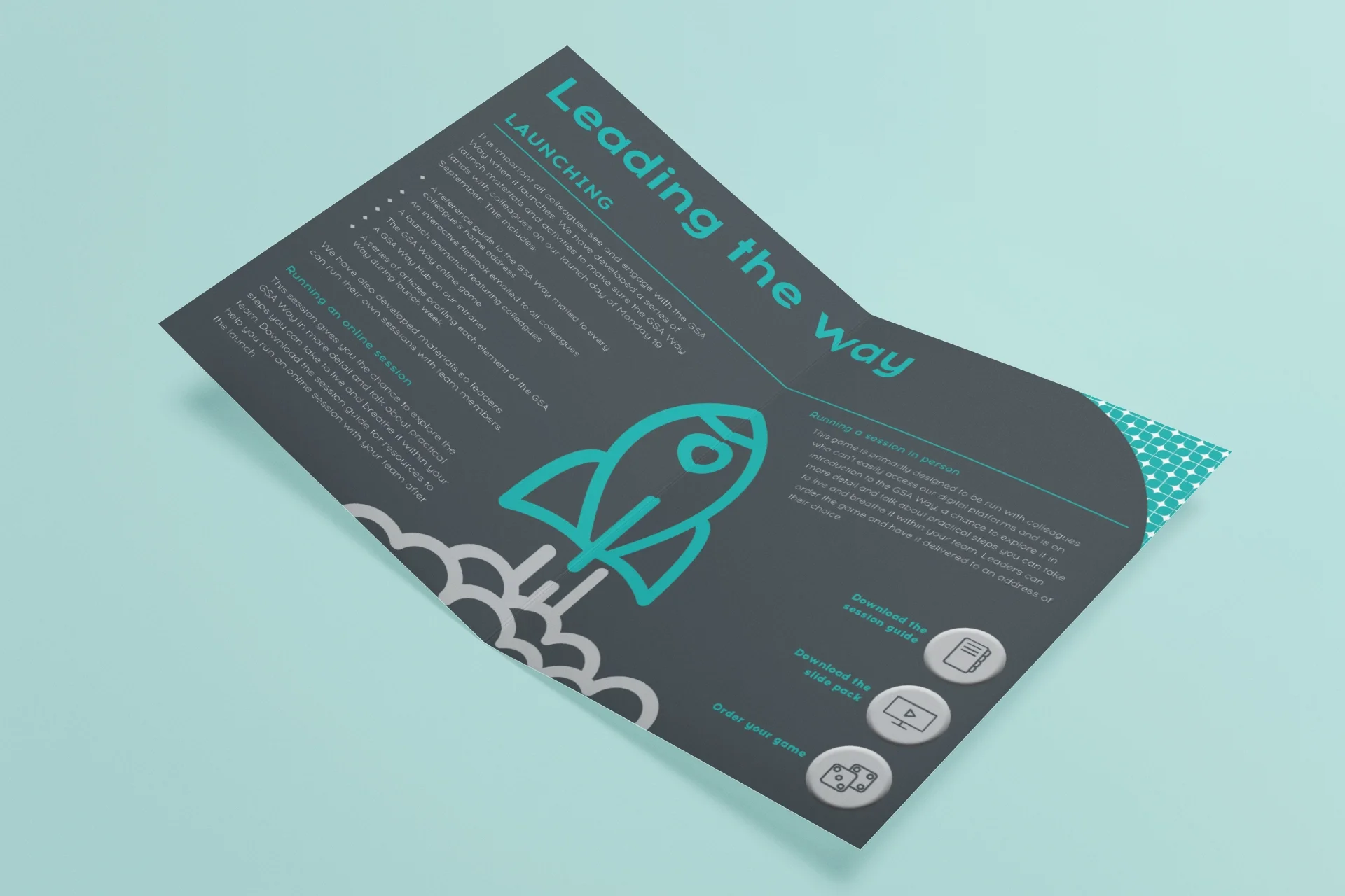 Editorial layout featuring a dark charcoal palette, vibrant cyan accents, and clean vector iconography for a modern brand aesthetic.