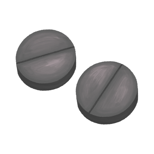 Illustration of a human head profile with a brain showing a cocktail and pills inside.