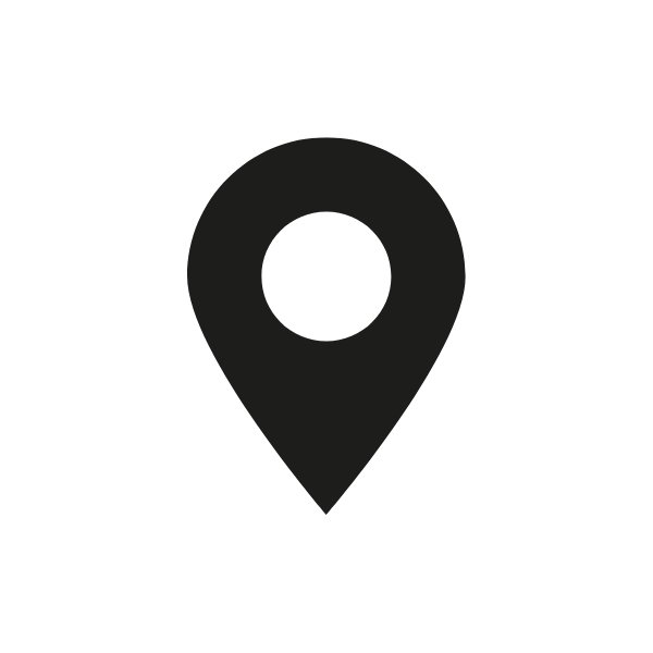 A black map marker icon on a black background.