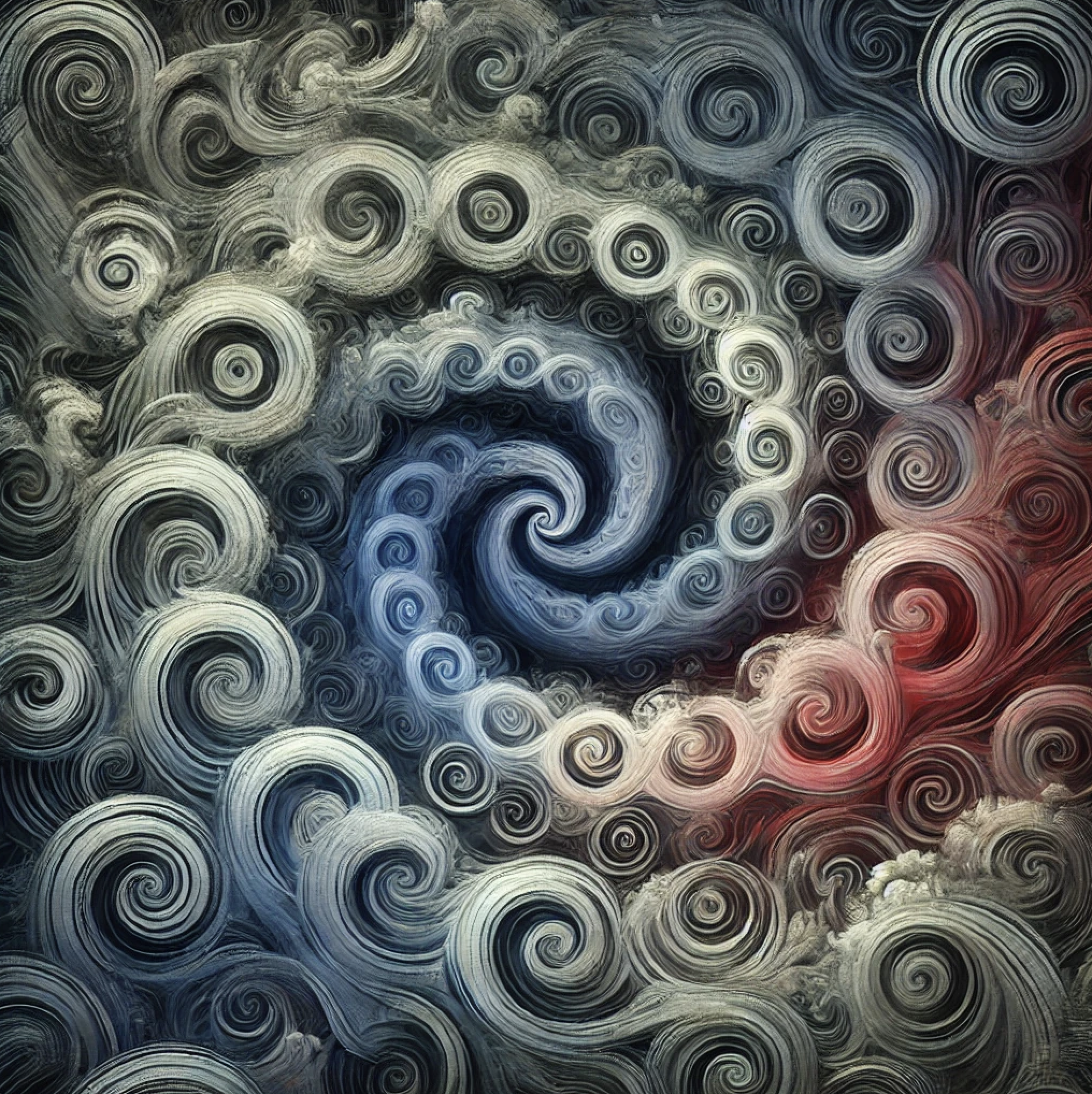 Abstract spiral pattern with swirling shapes and colors