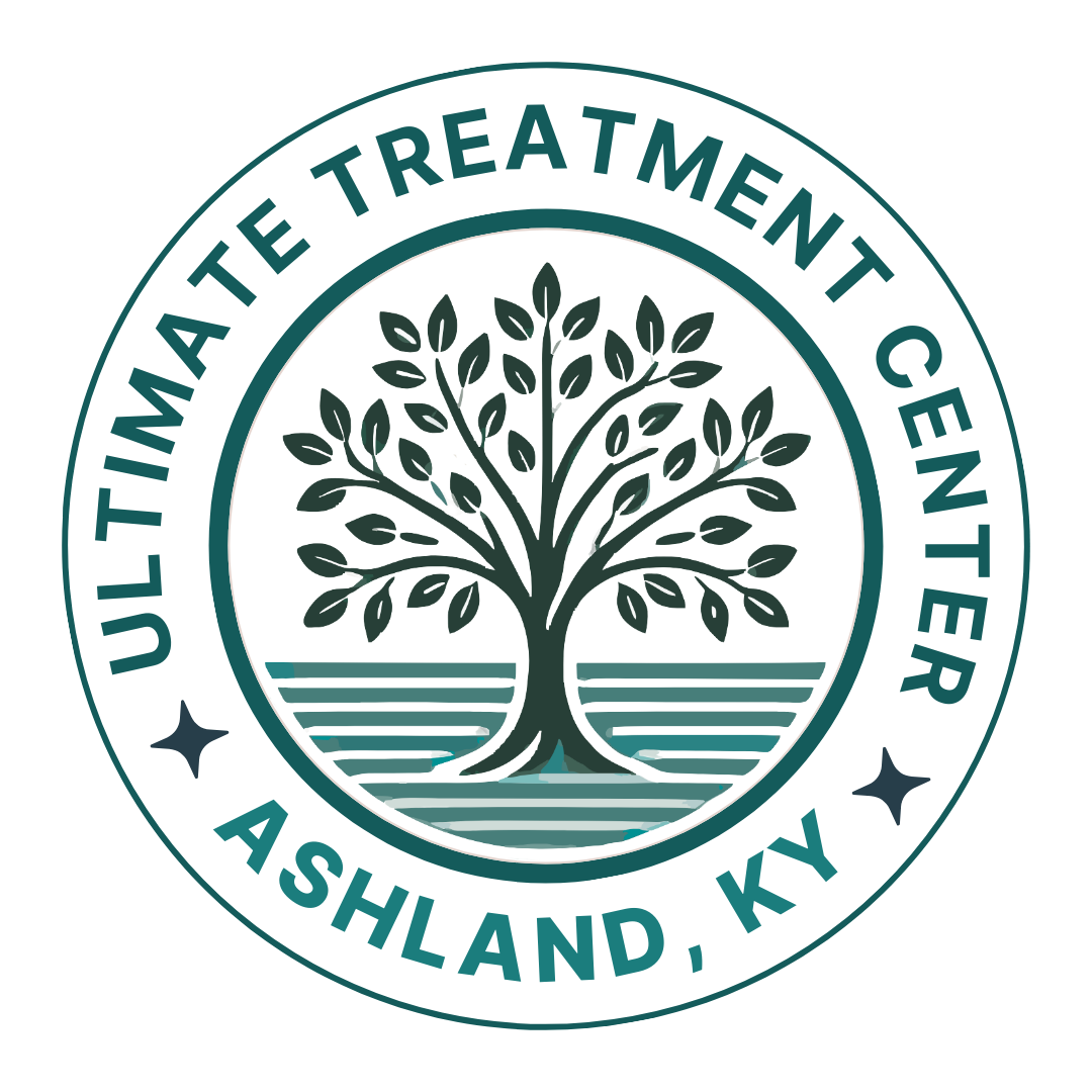Seal of the Ulitimate Treatment Center featuring a large tree with leaves, surrounded by text "Ultimate Treatment Center" and "Ashland, KY".