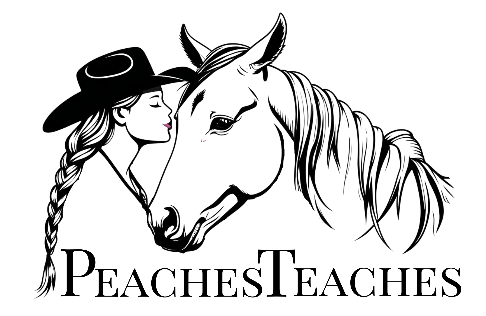 Peaches Teaches logo girls next to horse