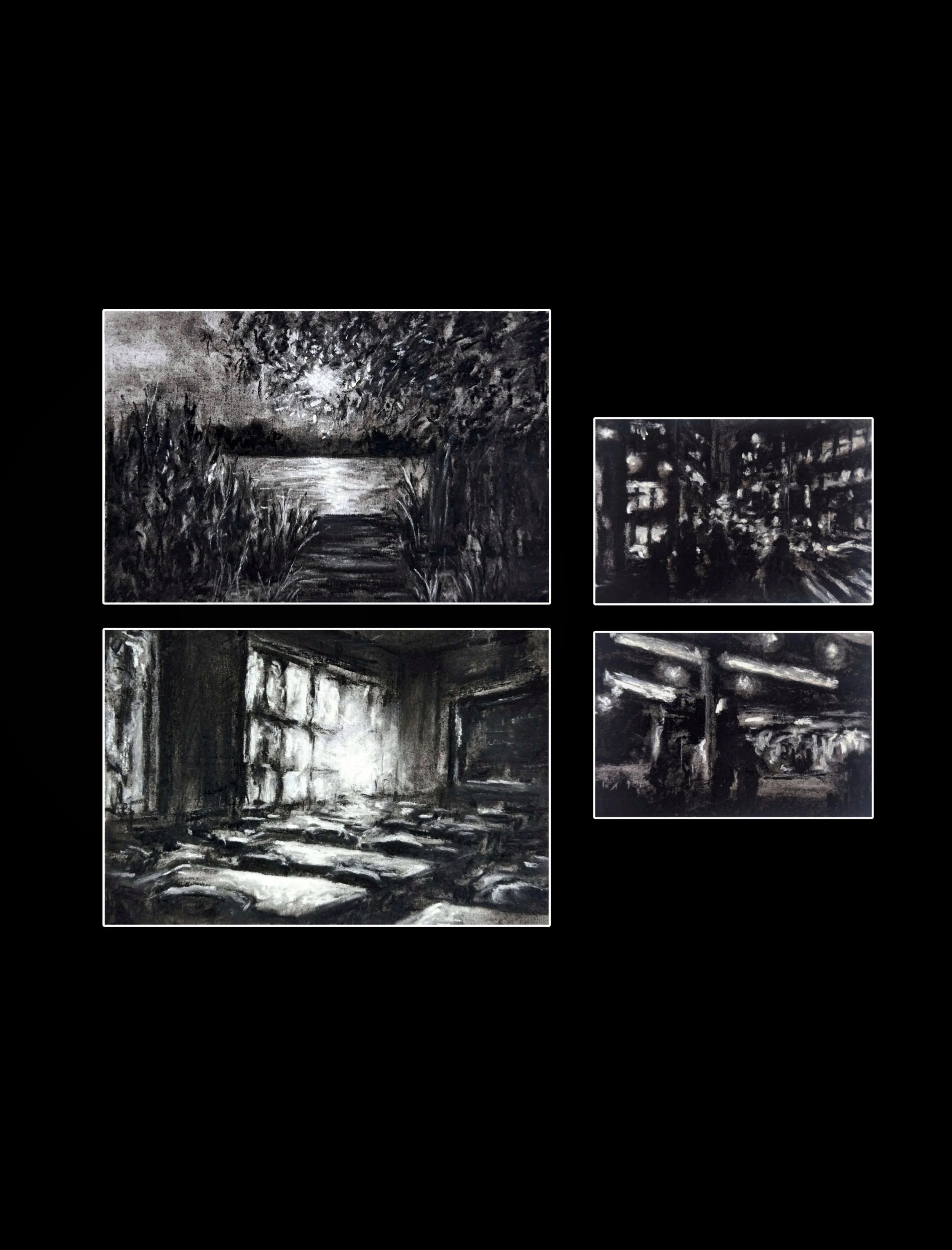Memory. 20cm × 15cm, 10cm × 8cm. 
Charcoal and chalk.