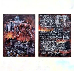 Where money outweighs lives. |  Acceptance. 
22cm ×  30cm. Acrylics.