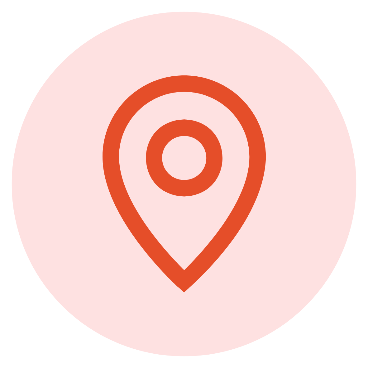 Map pin icon on a round pink background