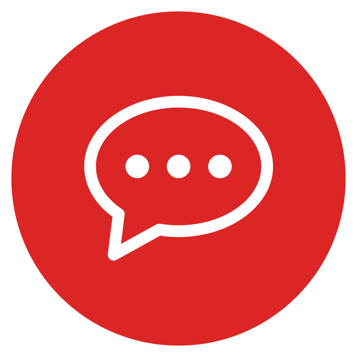 Red circular icon with a white speech bubble containing three dots, representing communication or messaging.