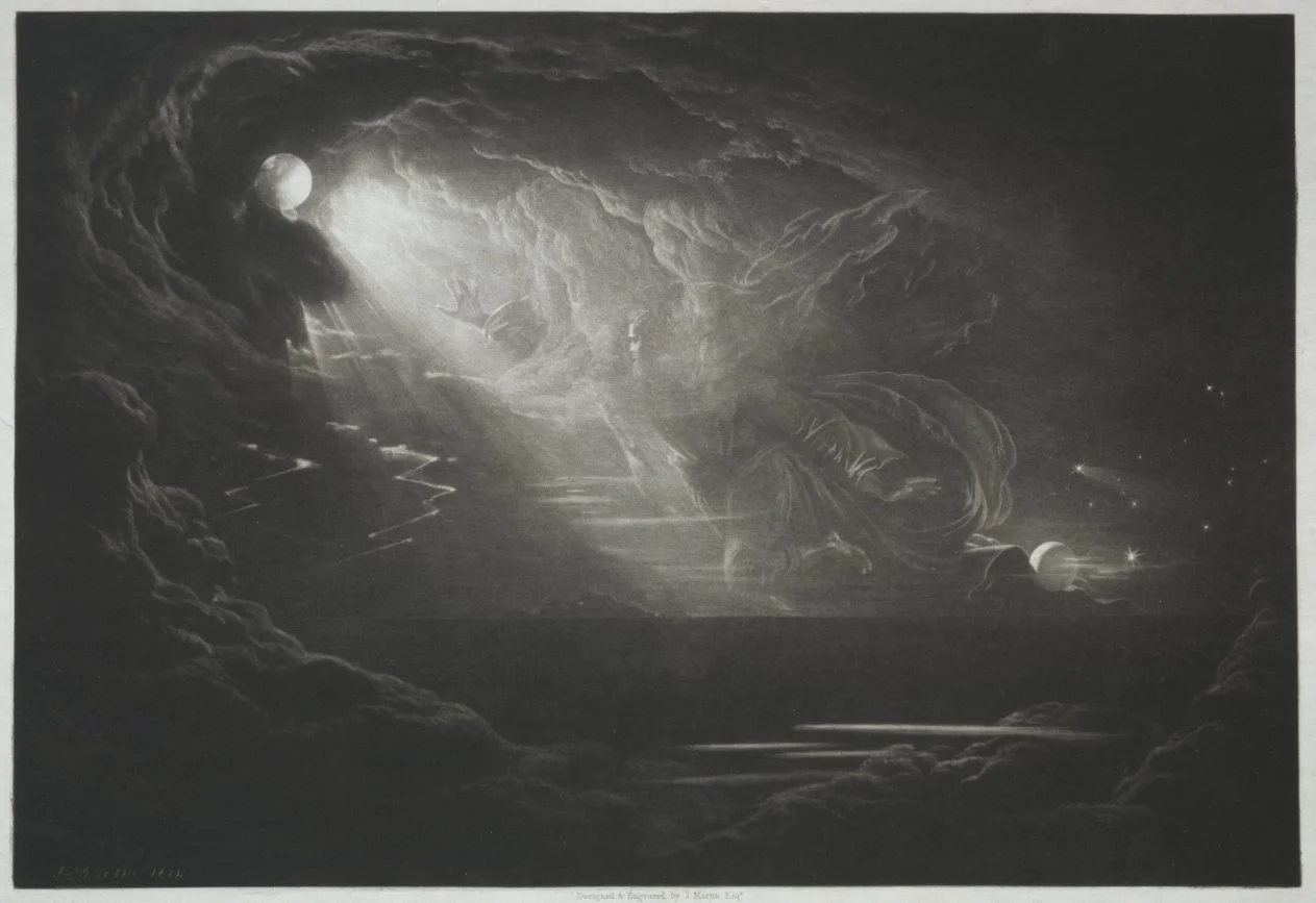 John Martin’s dramatic depiction of light breaking through the darkness at creation.