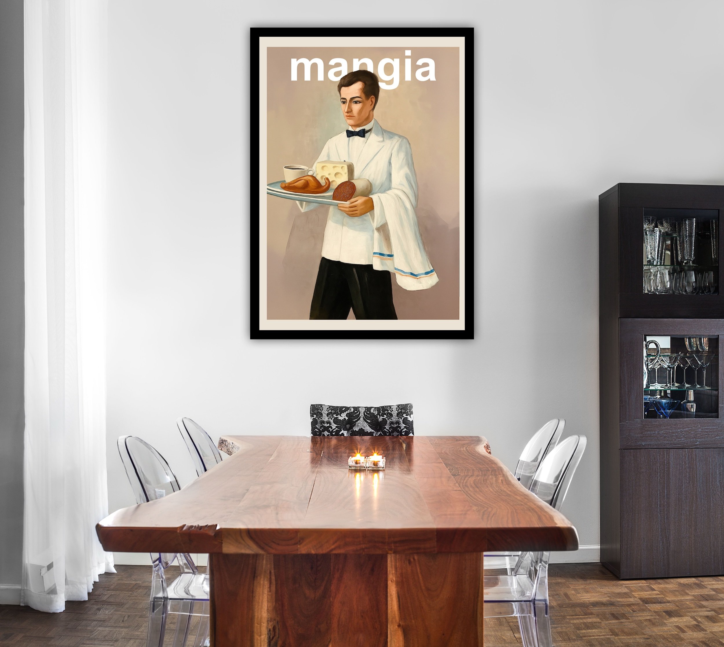 Interior dining room showing Mangia Street Art Fun Food poster print by CAPSIZE