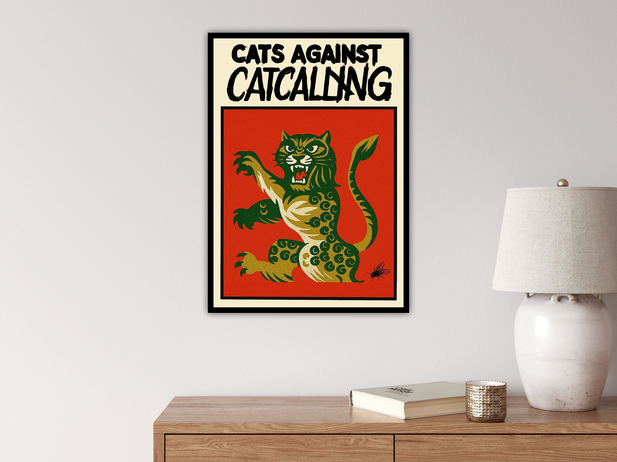 Interior view Cats Against Catcalling resistance poster print by CAPSIZE