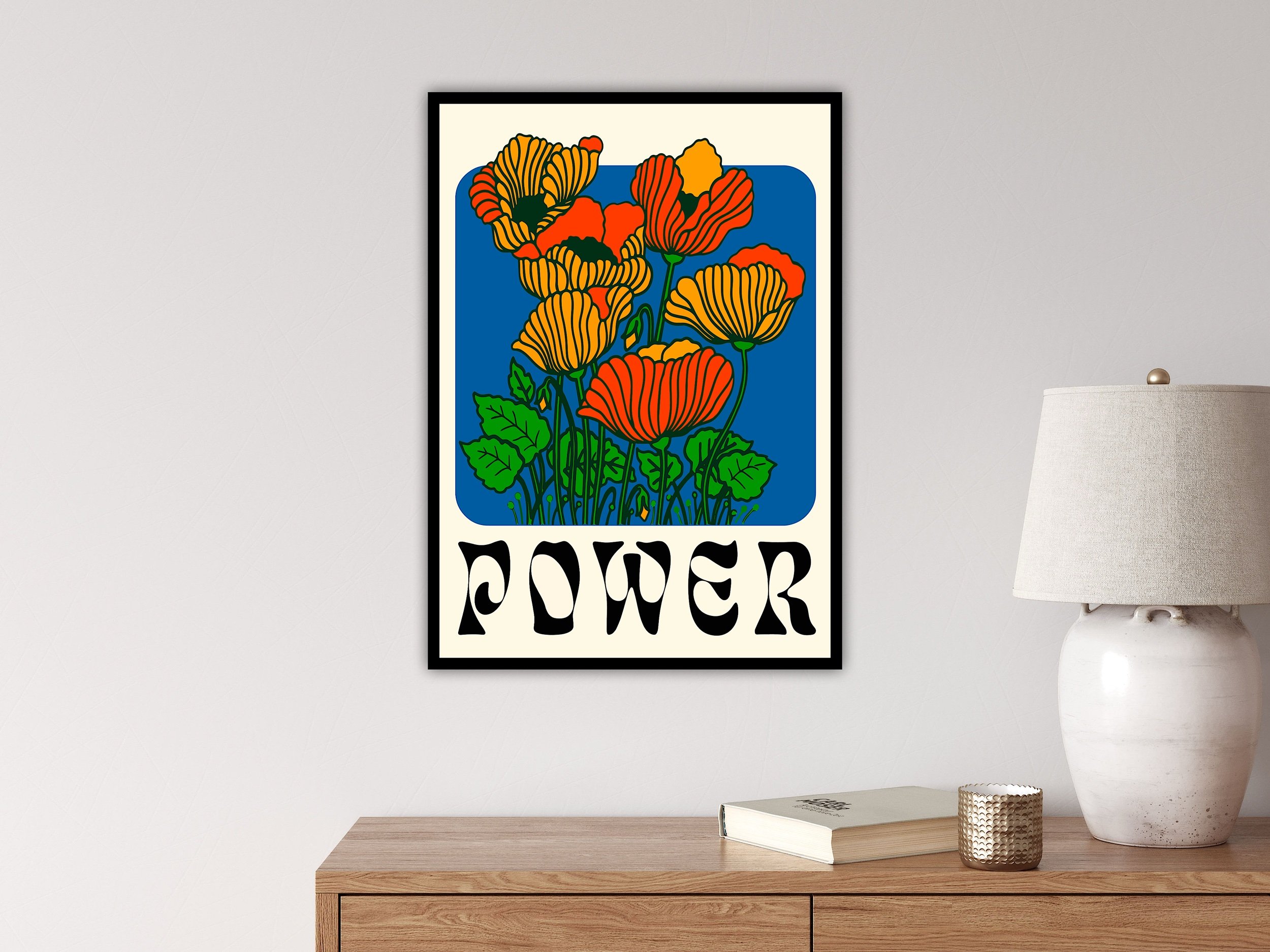 Interior view of Flower Power statement graphic poster artwork