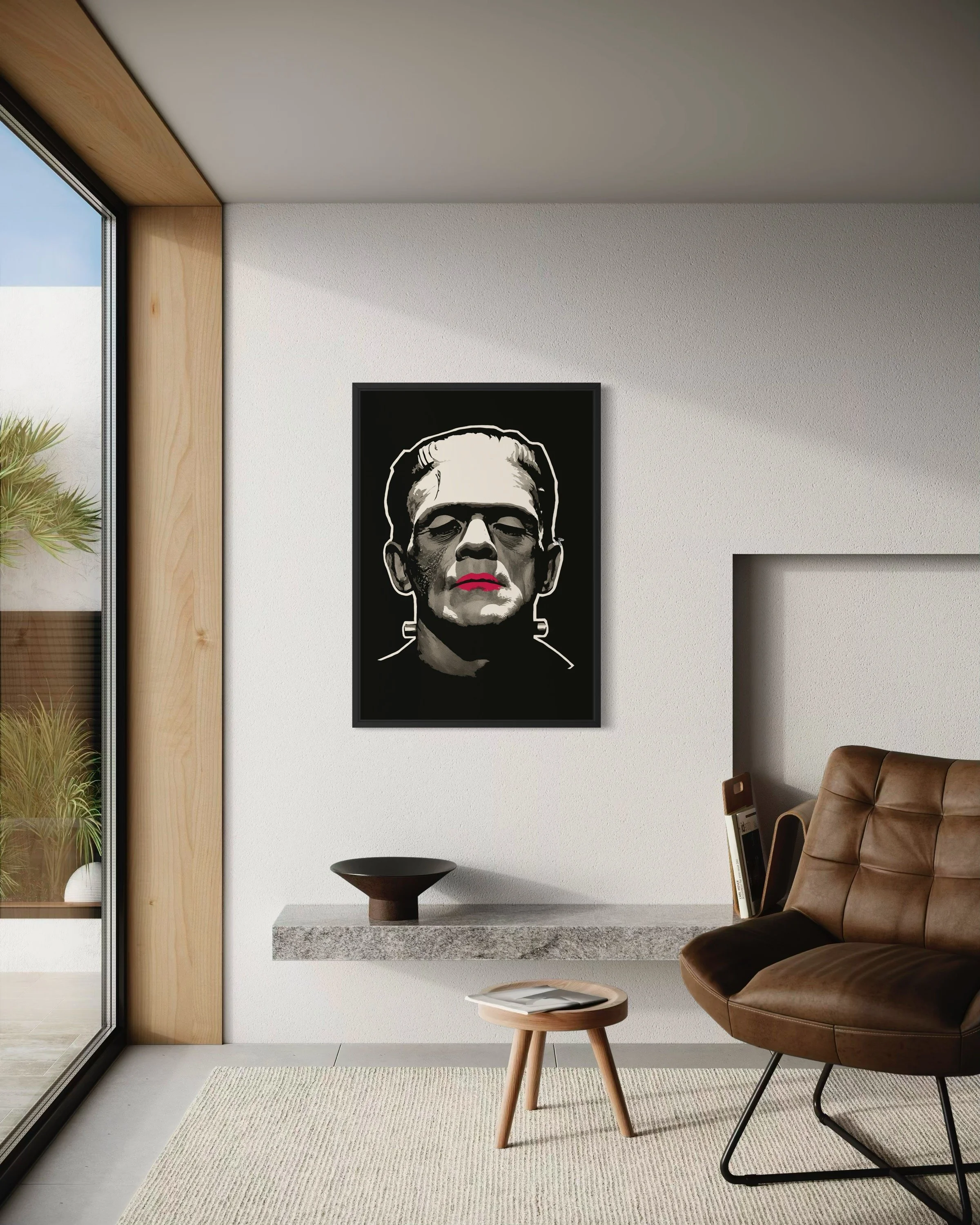 Interior photo showing Frankenstein Tongue in Cheek Street poster print on the wall by CAPSIZE