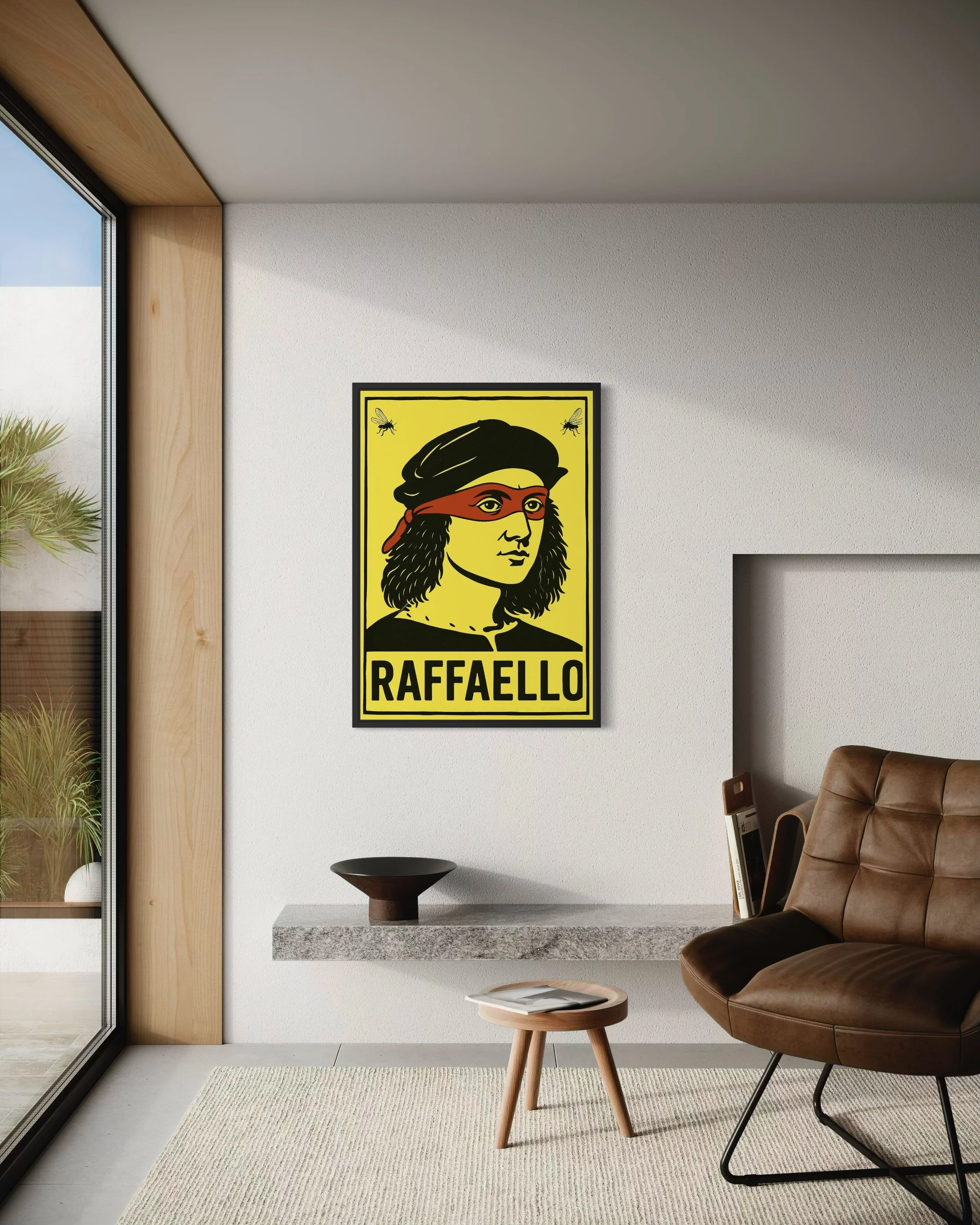 Interior photo showing Raffaello street & City poster print on the wall by CAPSIZE