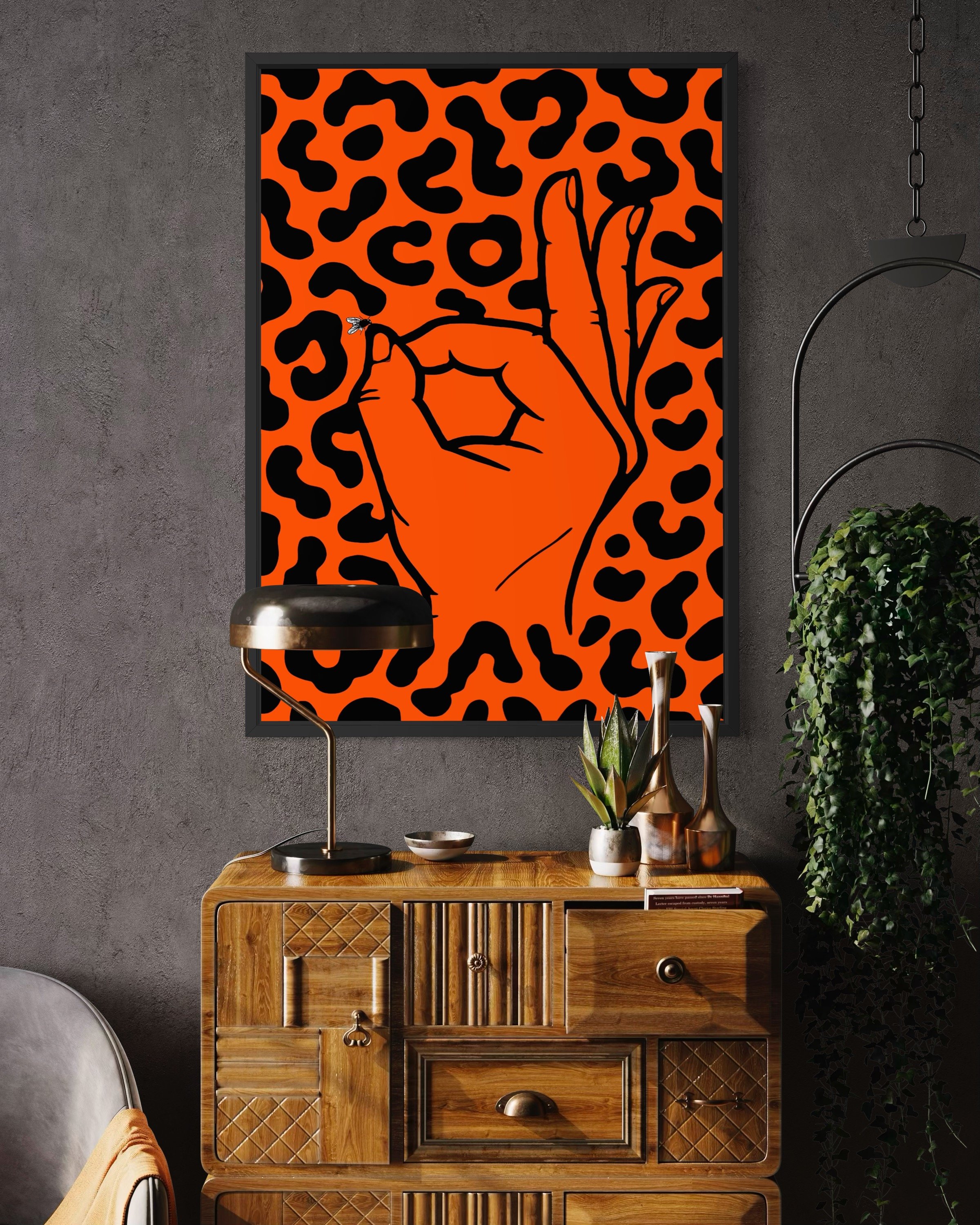 Interior photo showing OKAY! Graphic Street Art poster print on the wall by CAPSIZE