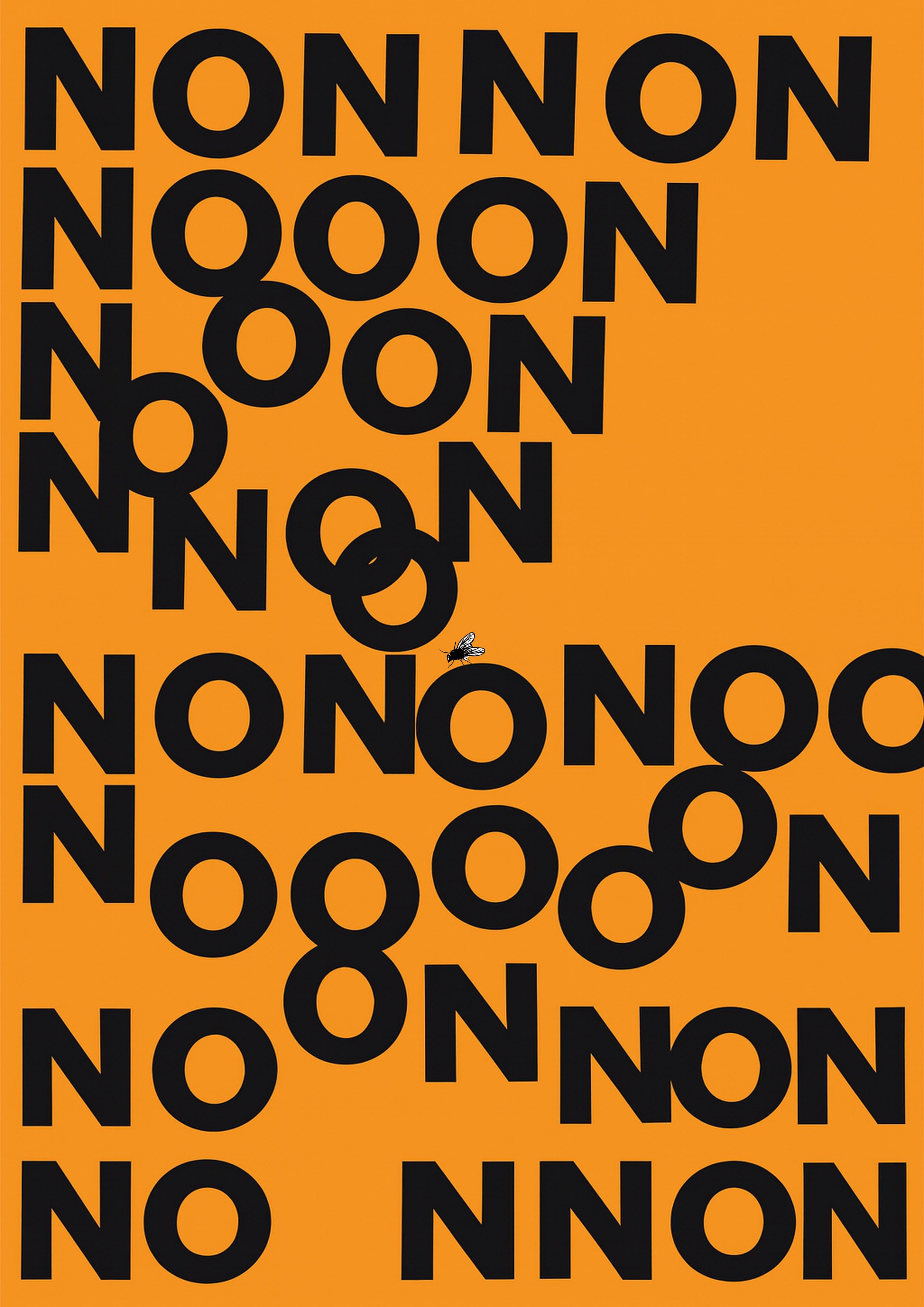 A pattern of black text spelling 'NON' repeated multiple times on an orange background. A French protest poster from the streets of France, campaigning against government cuts.