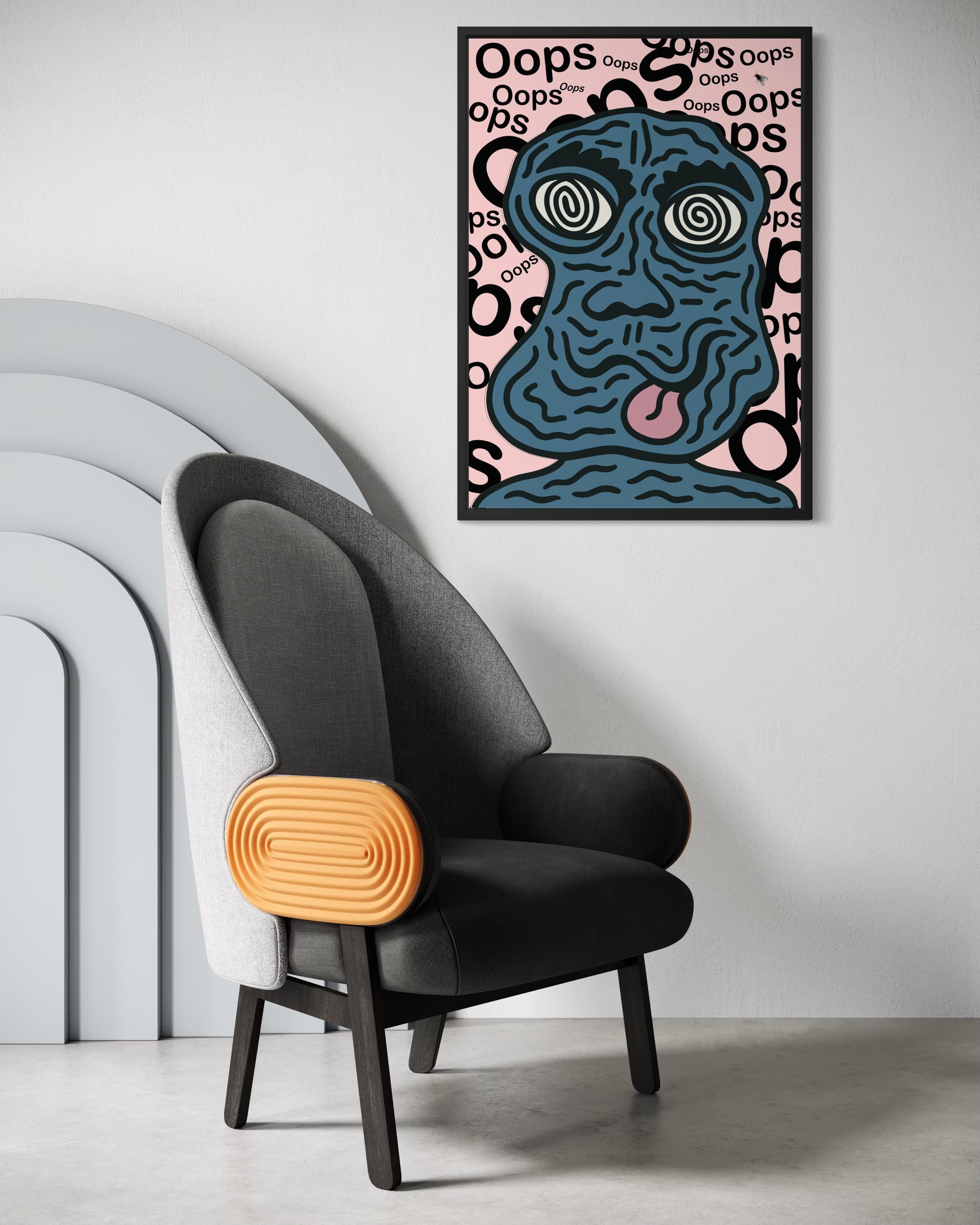 Interior photo showing Oops! Funny Street poster print on the wall by CAPSIZE