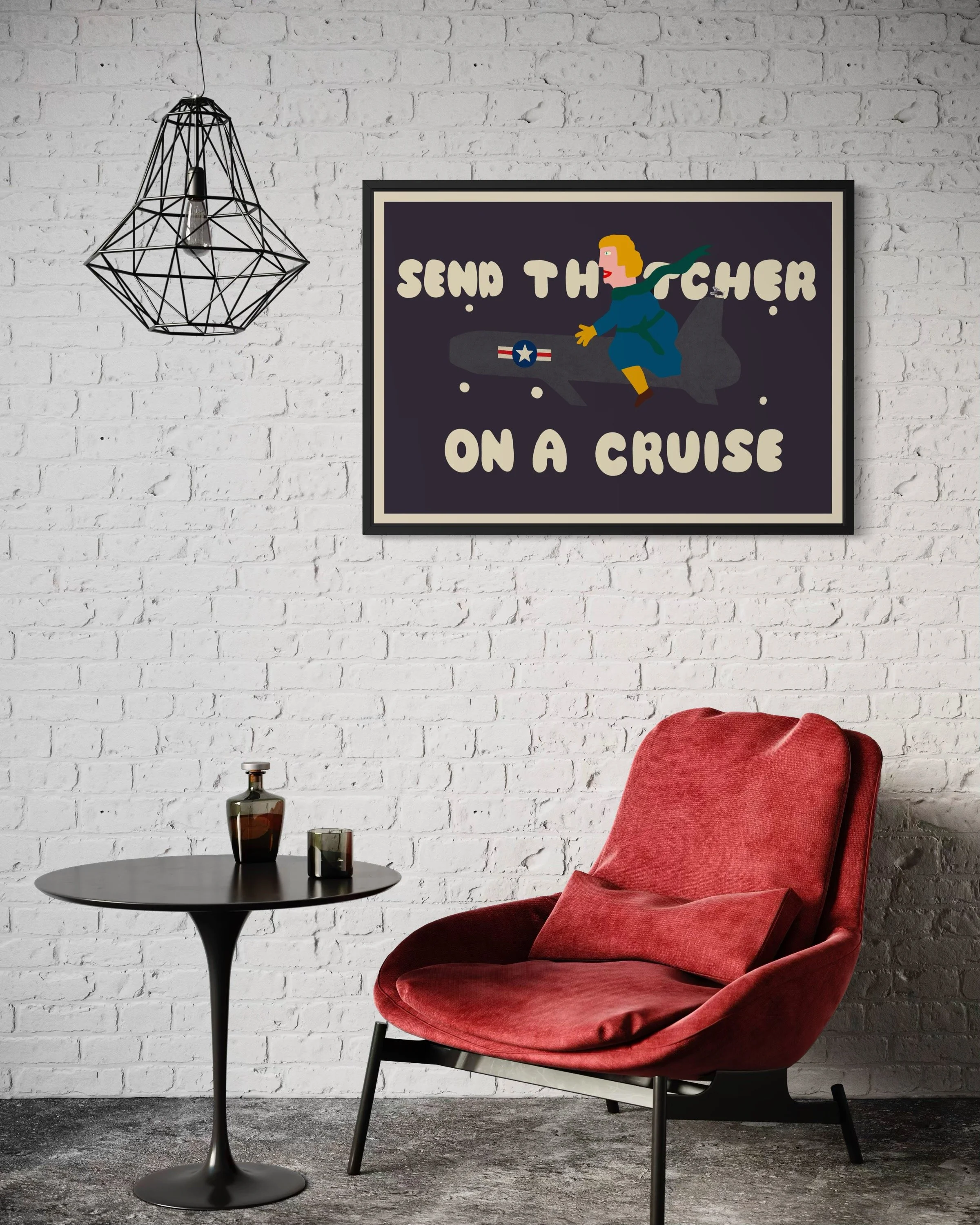 Send Thatcher on a Cruise poster print by CAPSIZE (framed wall art mockup)