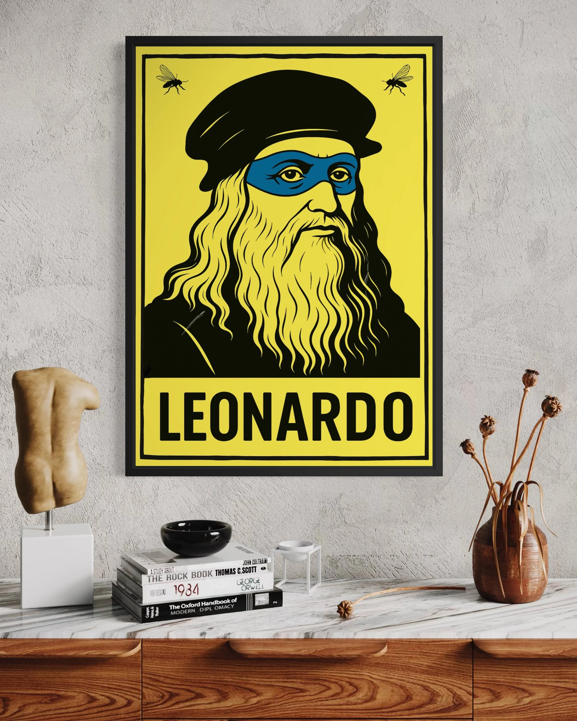 Interior photo showing Leonardo Italian Street poster print on the wall by CAPSIZE