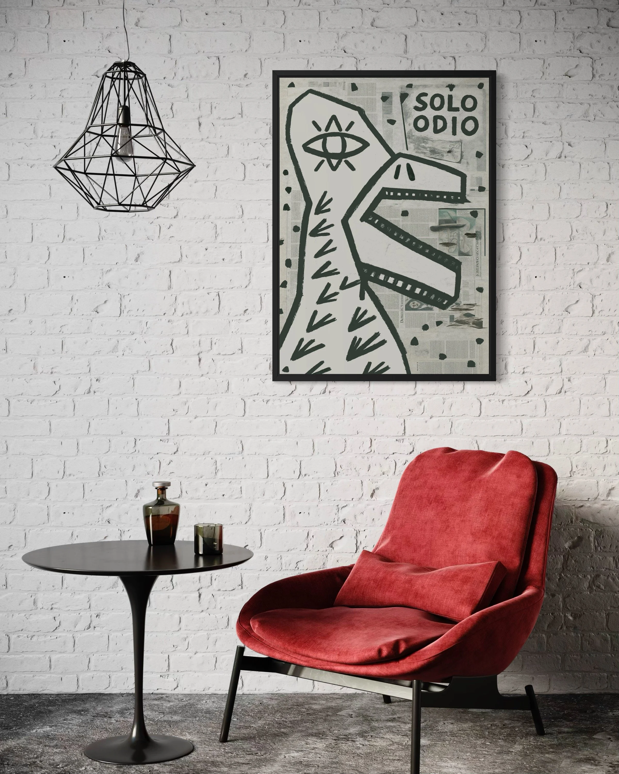 Interior photo showing Solo Odio Italian statement graphic street poster print on the wall by CAPSIZE