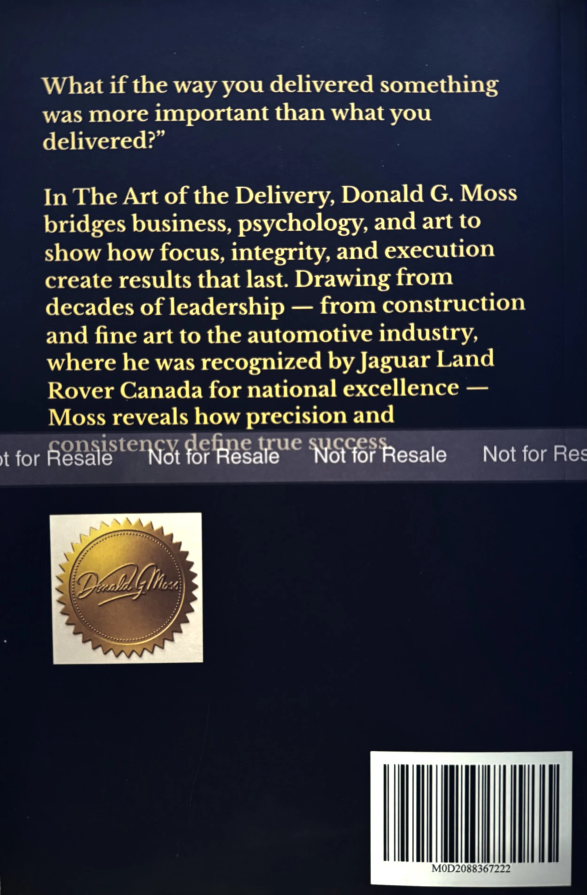 Back cover of the paper back the art of the delivery .jpeg