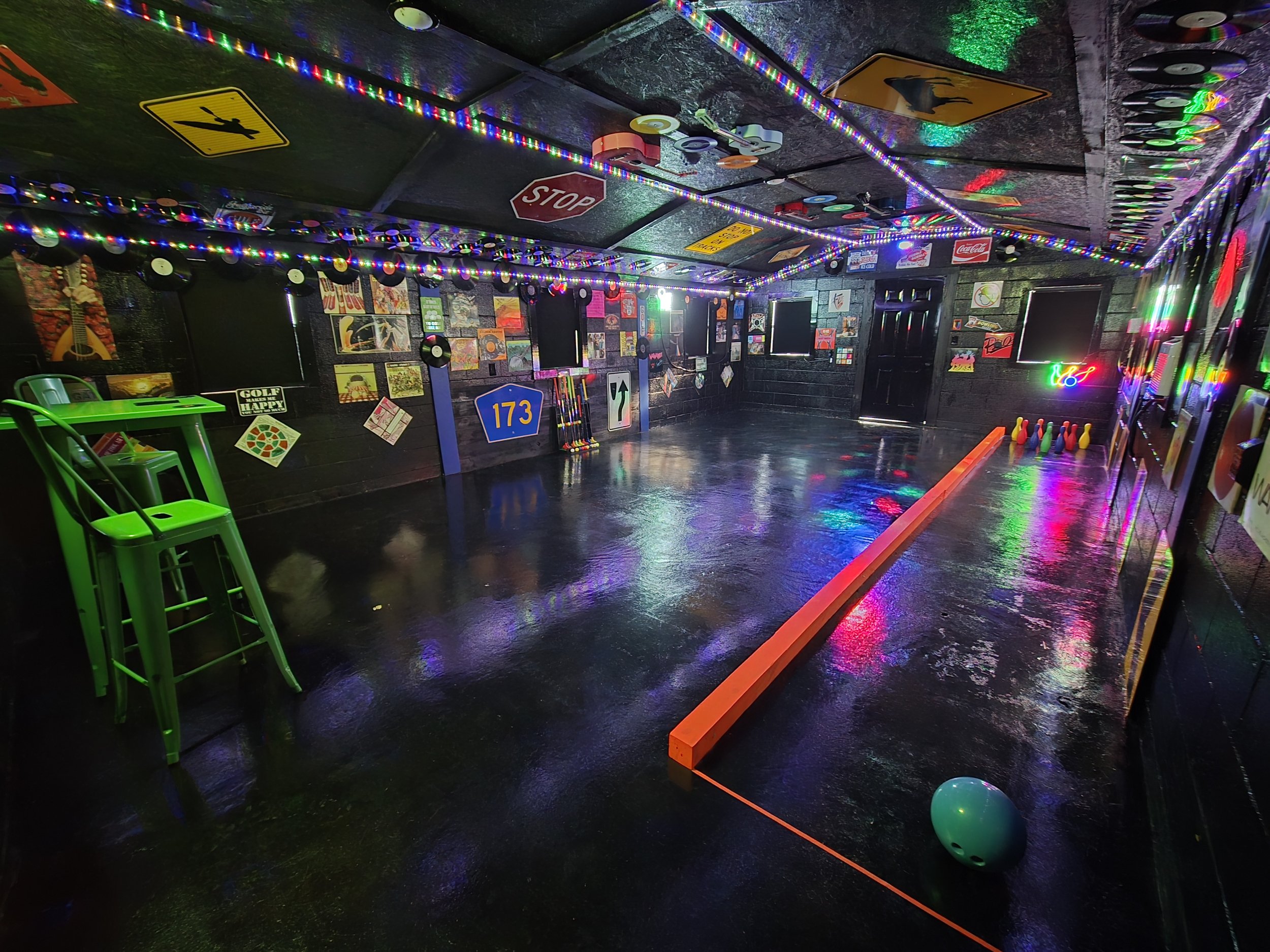 We’ve just added bowling lane featuring LED lighting, dynamic music lighting, a 50-inch Samsung Smart TV with soundbar, and a Google speaker—all in a fun music-themed space to enjoy. Coming soon, we’ll be adding our LED Indoor Mini Golf!