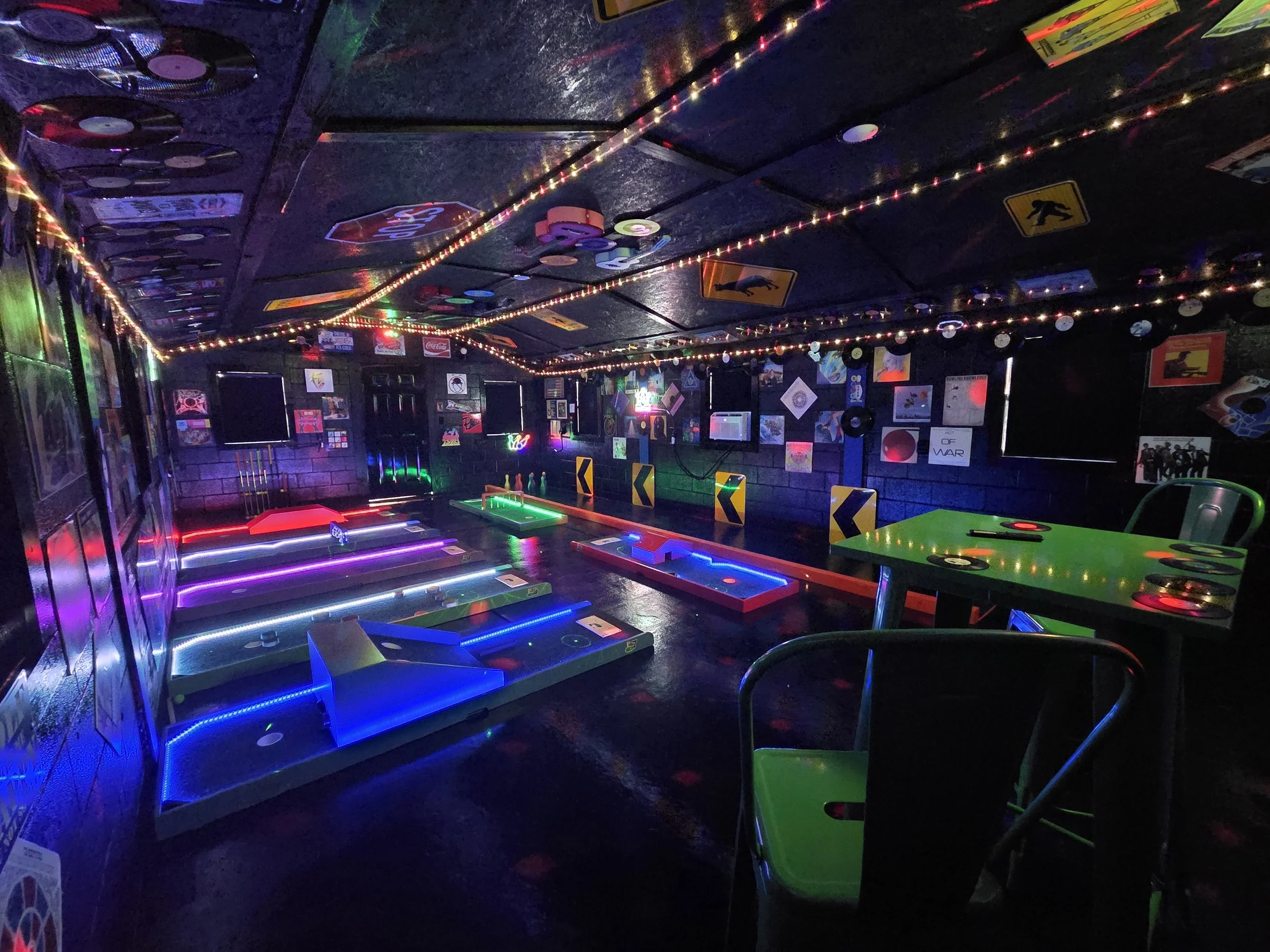 We’ve just introduced our brand‑new LED Indoor Mini Golf and bowling lane—complete with colorful LED and music‑responsive lighting, a 50‑inch Samsung Smart TV with soundbar. It’s a lively, music‑themed space designed for everyone to relax & play.
