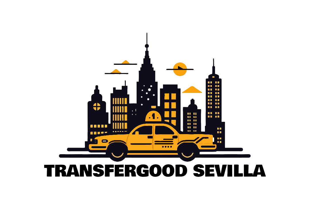 Ilustración de un skyline de ciudad con un taxi en primer plano y el sol en el horizonte.