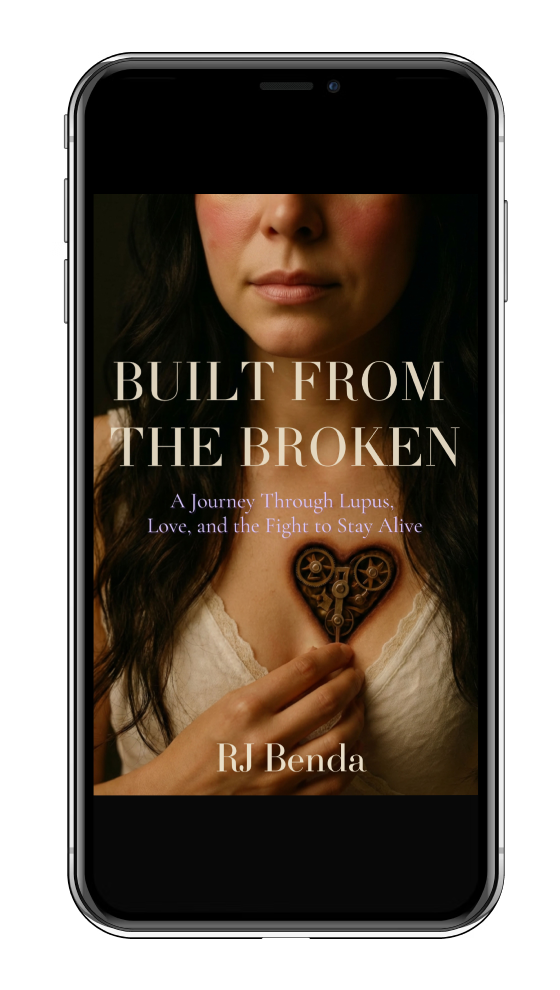Mobile phone showing an e-book version of "Built from the Broken".