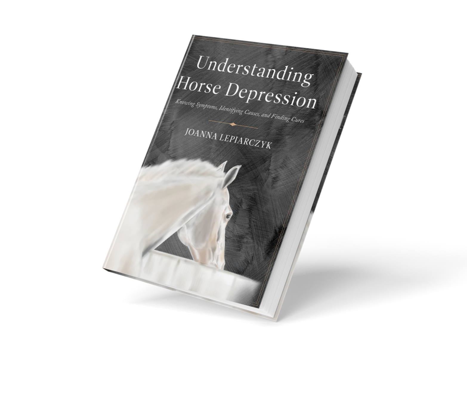 Paperback book titled 'Understanding Horse Depression' by Joanna Lepiarczyk, featuring a white horse's head on the cover.