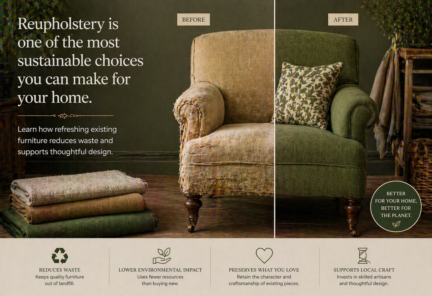 Why Sustainable Interior Design Matters (And How Reupholstery Helps)