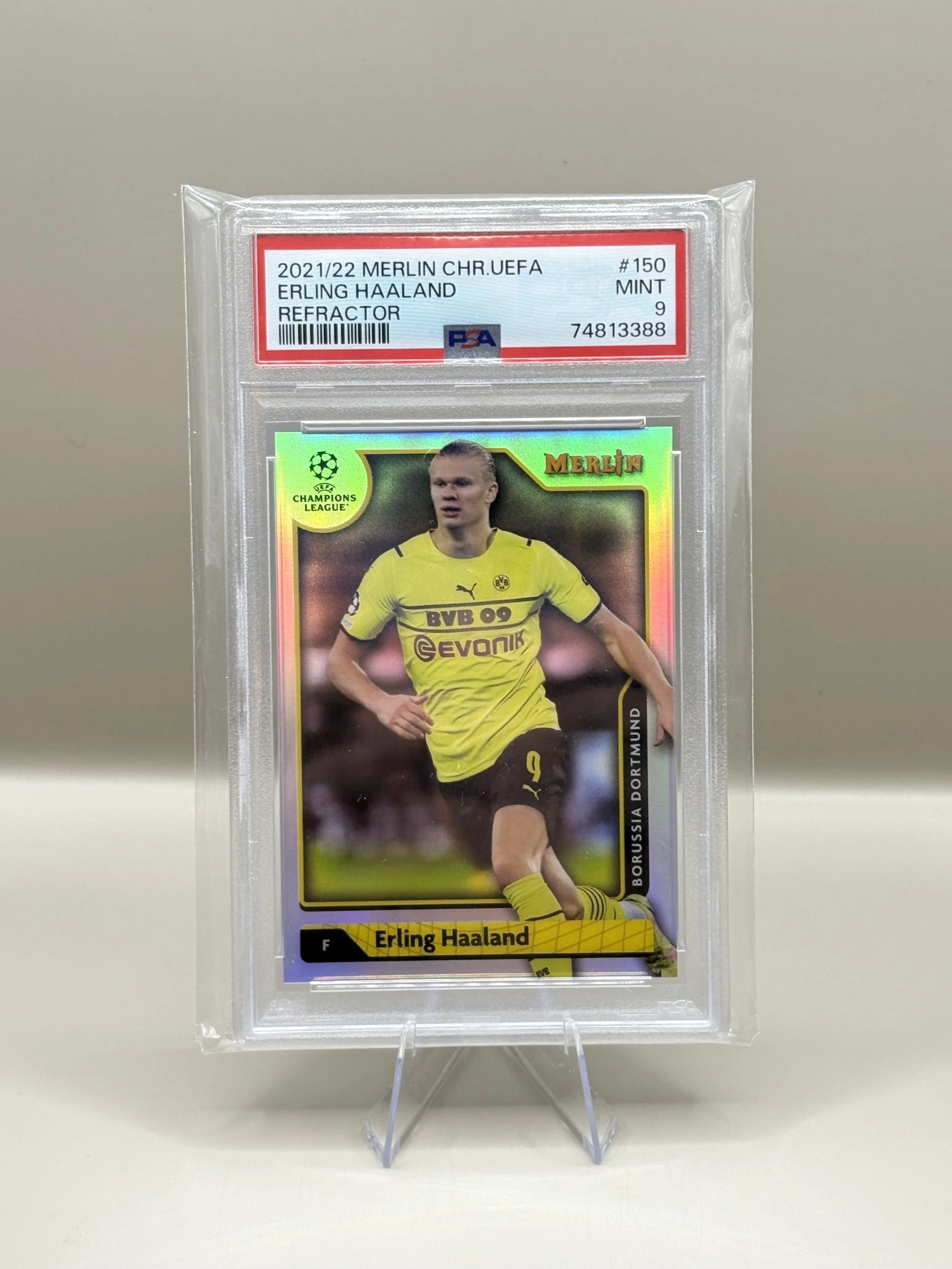 2021 22 Topps Merlin Chrome UEFA Erling Haaland Refractor PSA 9