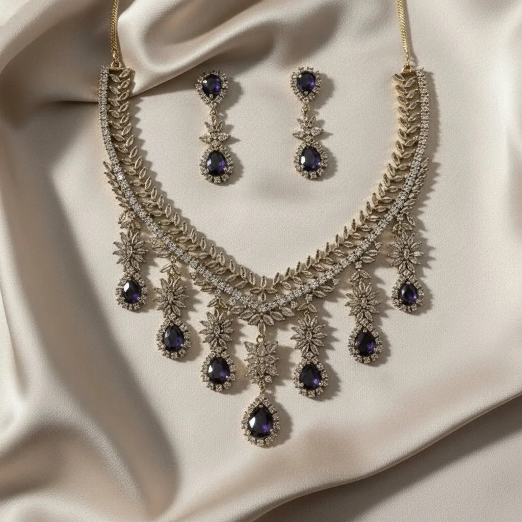 Elegant Purple Amethyst Stone Jewelry Necklace Set