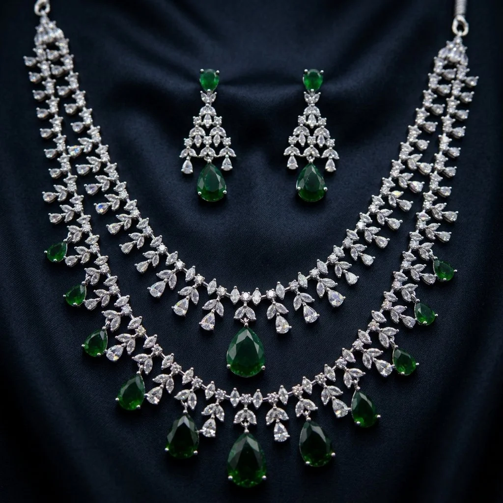 Emerald Cascade Stone Statement Jewelry Set