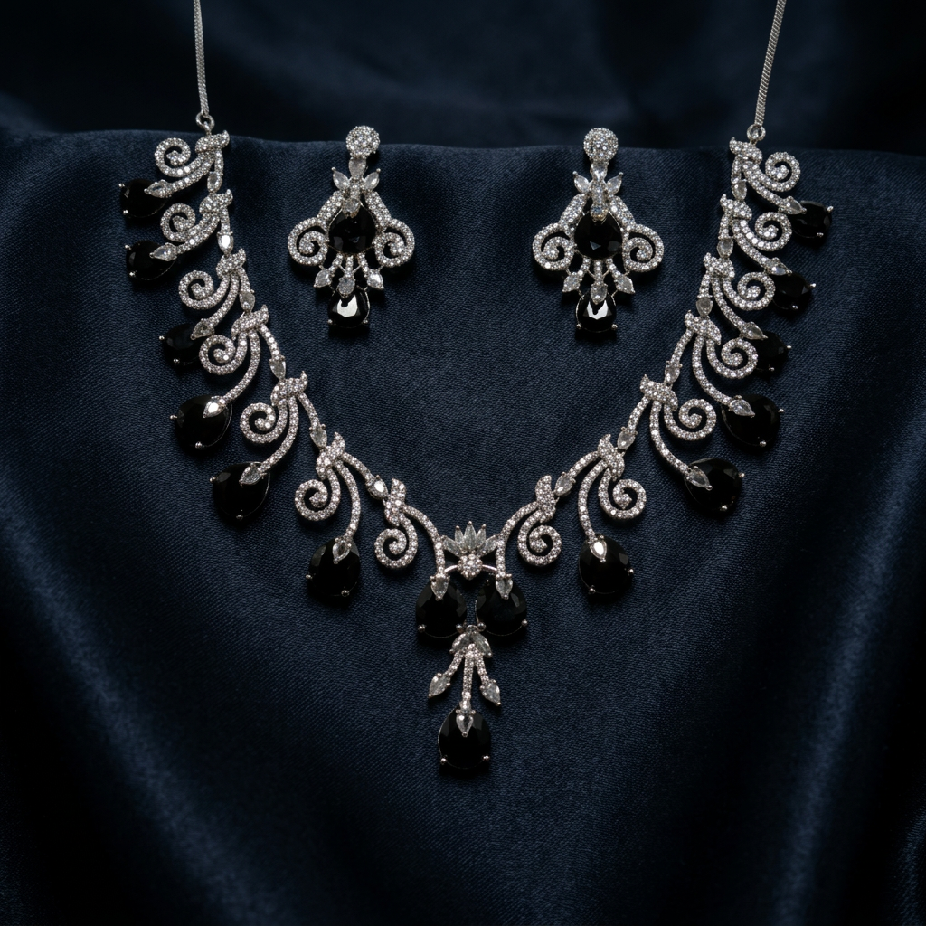 Regal Ruby Red Drop Statement Jewelry Necklace Set