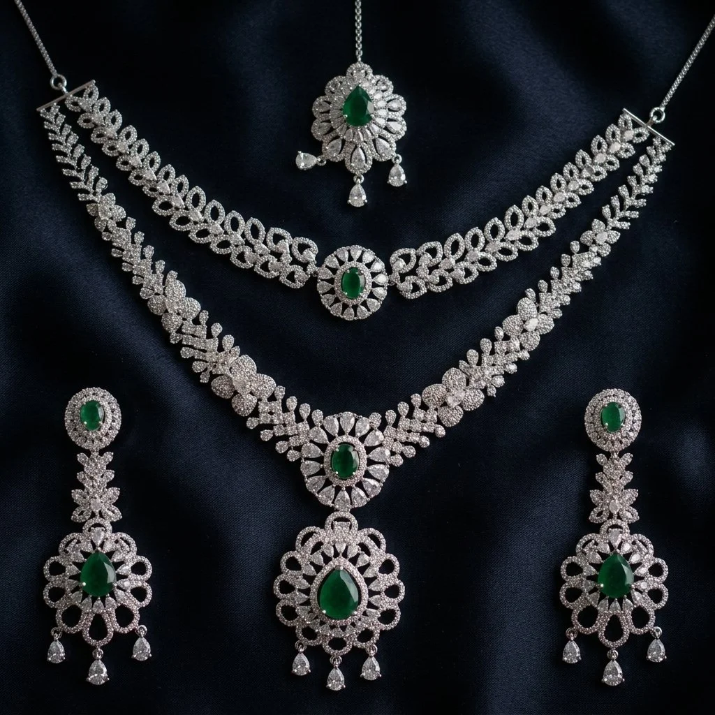 Elegant Sapphire Blue Crystal Bridal Layered Necklace Set