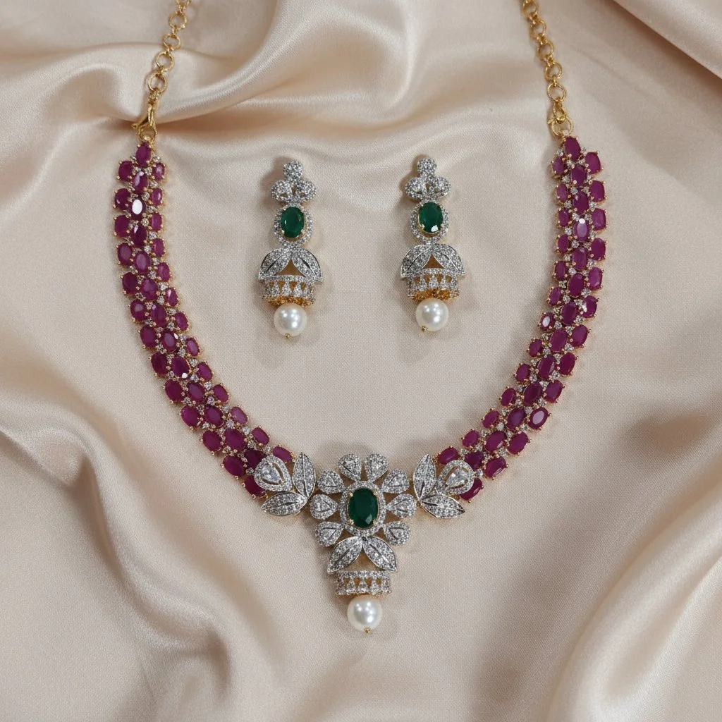 Elegant Sapphire-Pink Accent Necklace Set