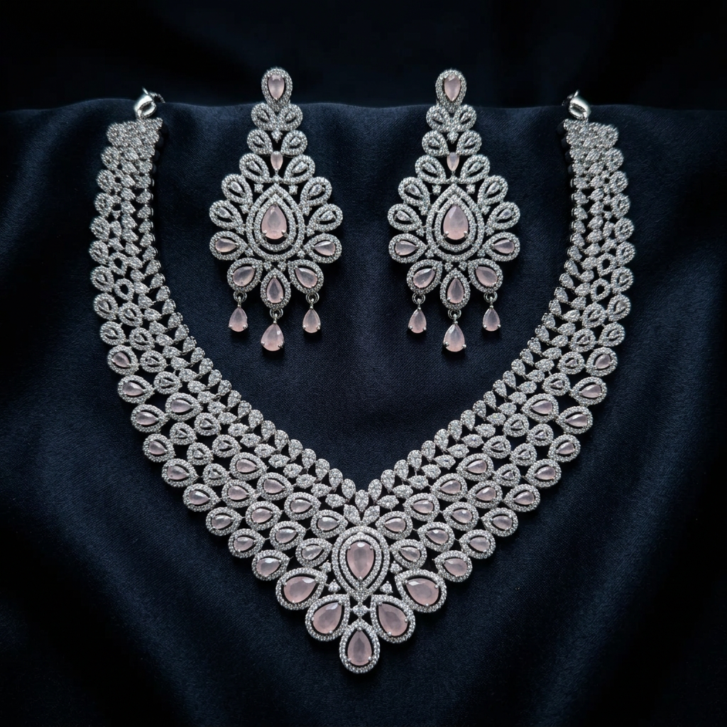 Eternal Rosé Sparkle Bridal Jewelry Necklace Set