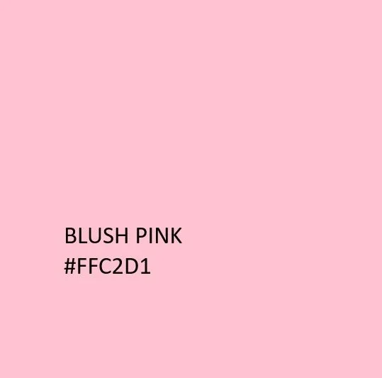 Swatch of blush pink color with text that says "BLUSH PINK #FFC2D1".