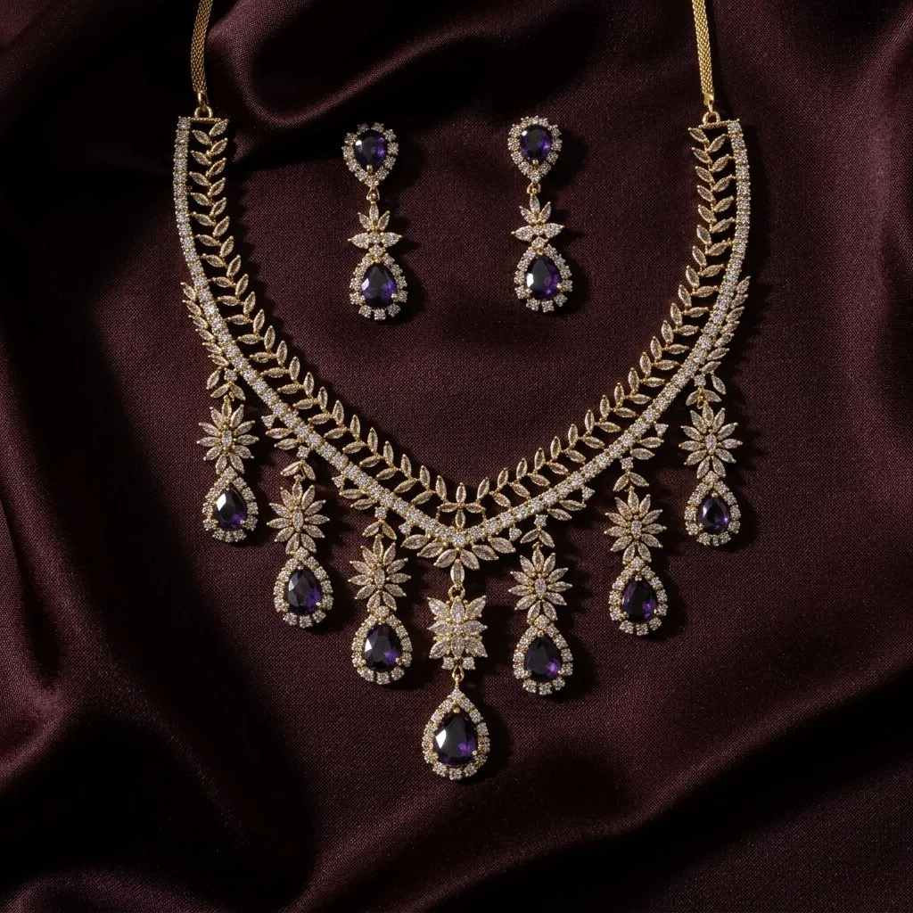 Elegant Purple Amethyst Stone Jewelry Necklace Set