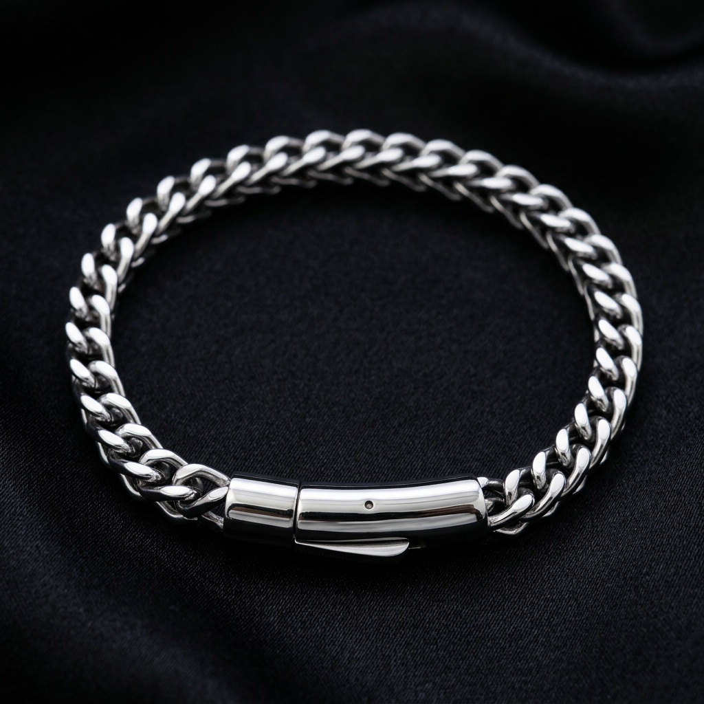 Silver-Tone Cuban Link Chain Bracelet