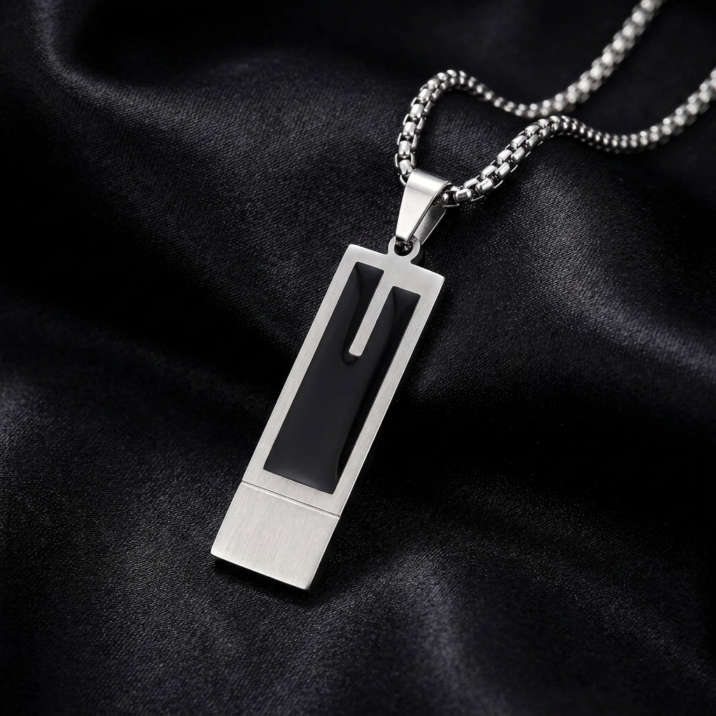 Modern Stainless Steel Bar Necklace with Black Inlay