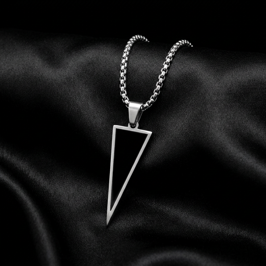 Stainless Steel Triangle Pendant Necklace with Black Inlay