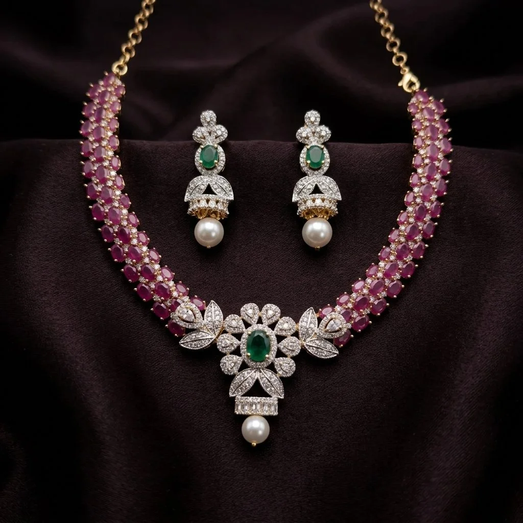Elegant Sapphire-Pink Accent Necklace Set