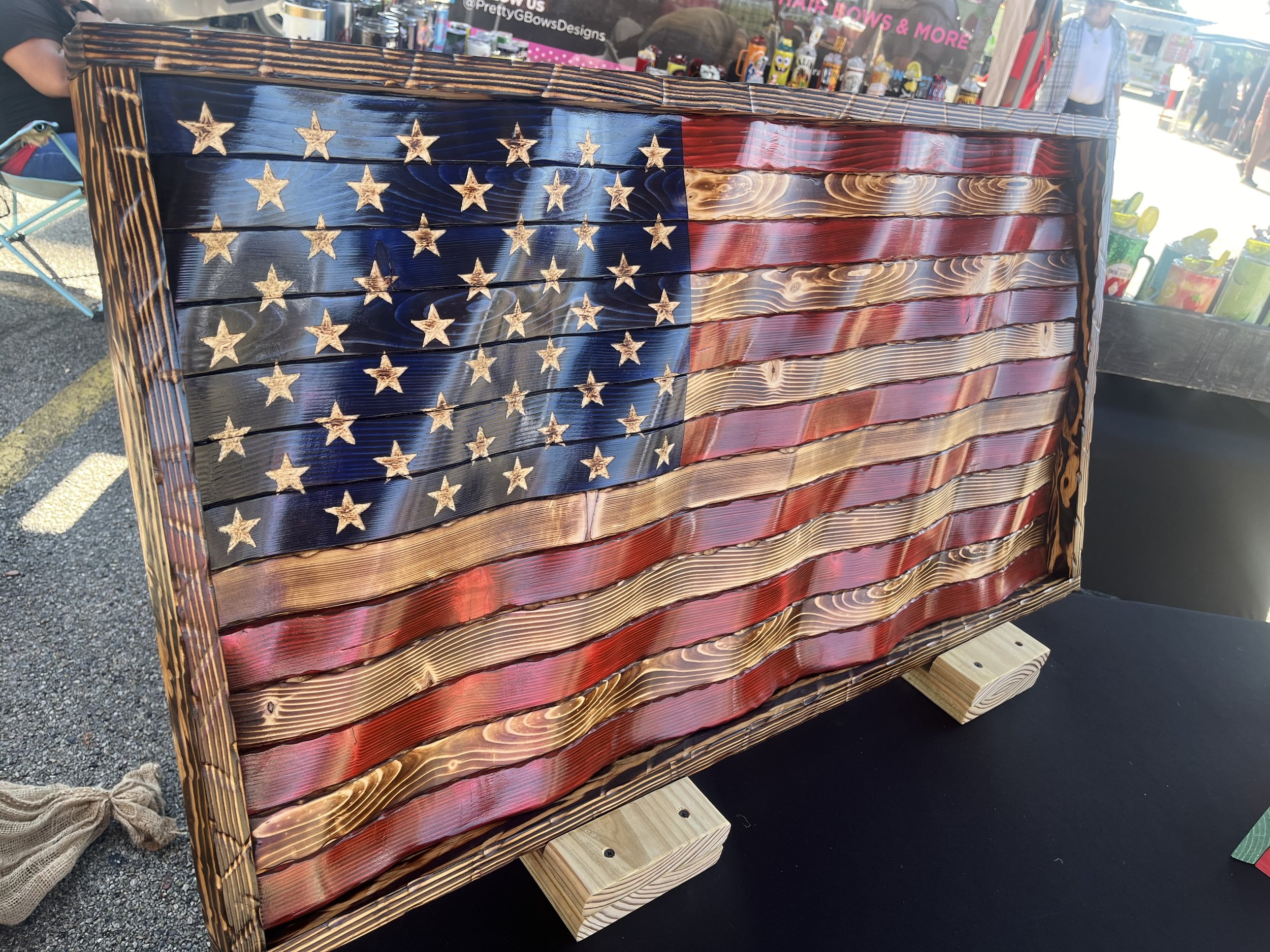 Handcrafted Wavy Wooden American Flag